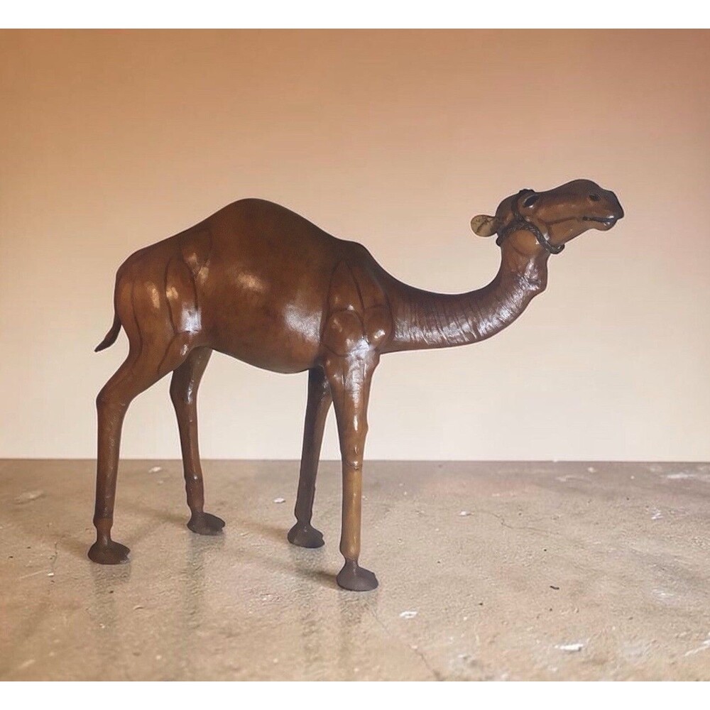 Rare Vintage Oversized Leather Wrapped Camel Statue 3 Ft Long 2.2 Ft Tall